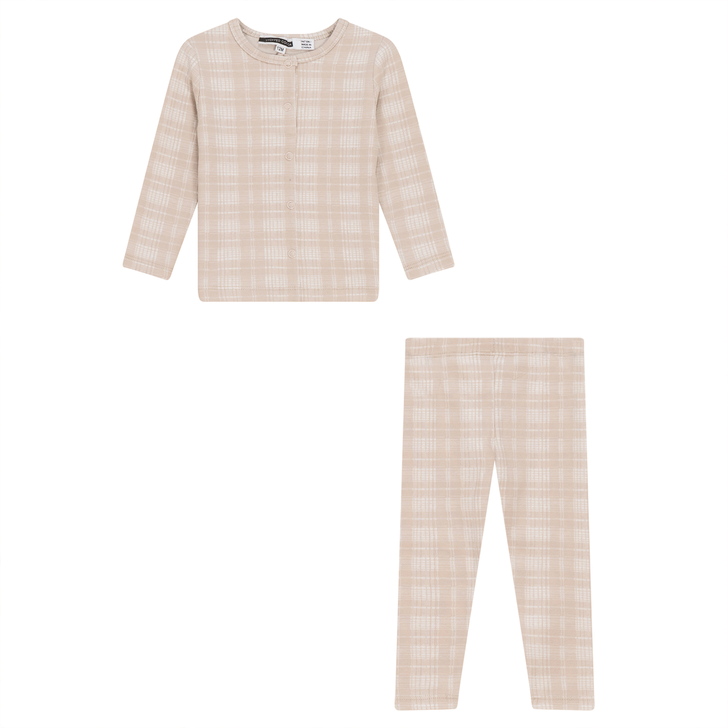 Brushed Rib Plaid 2Pc Set Taupe