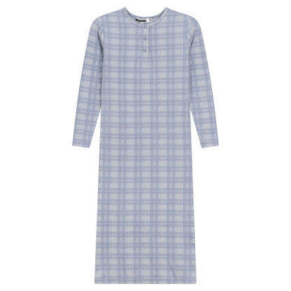 Brushed Rib Plaid Night Gown Blue