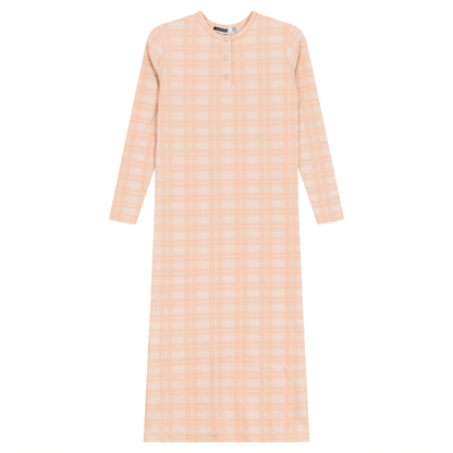 Brushed Rib Plaid Night Gown Light Pink