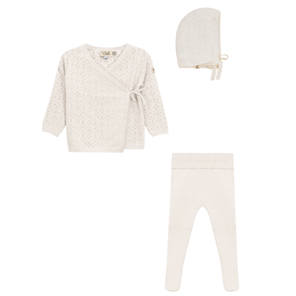 Pointelle Knit 3Pc Set Off White
