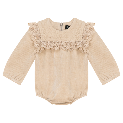 Lace Trim Velvet Bubble Beige