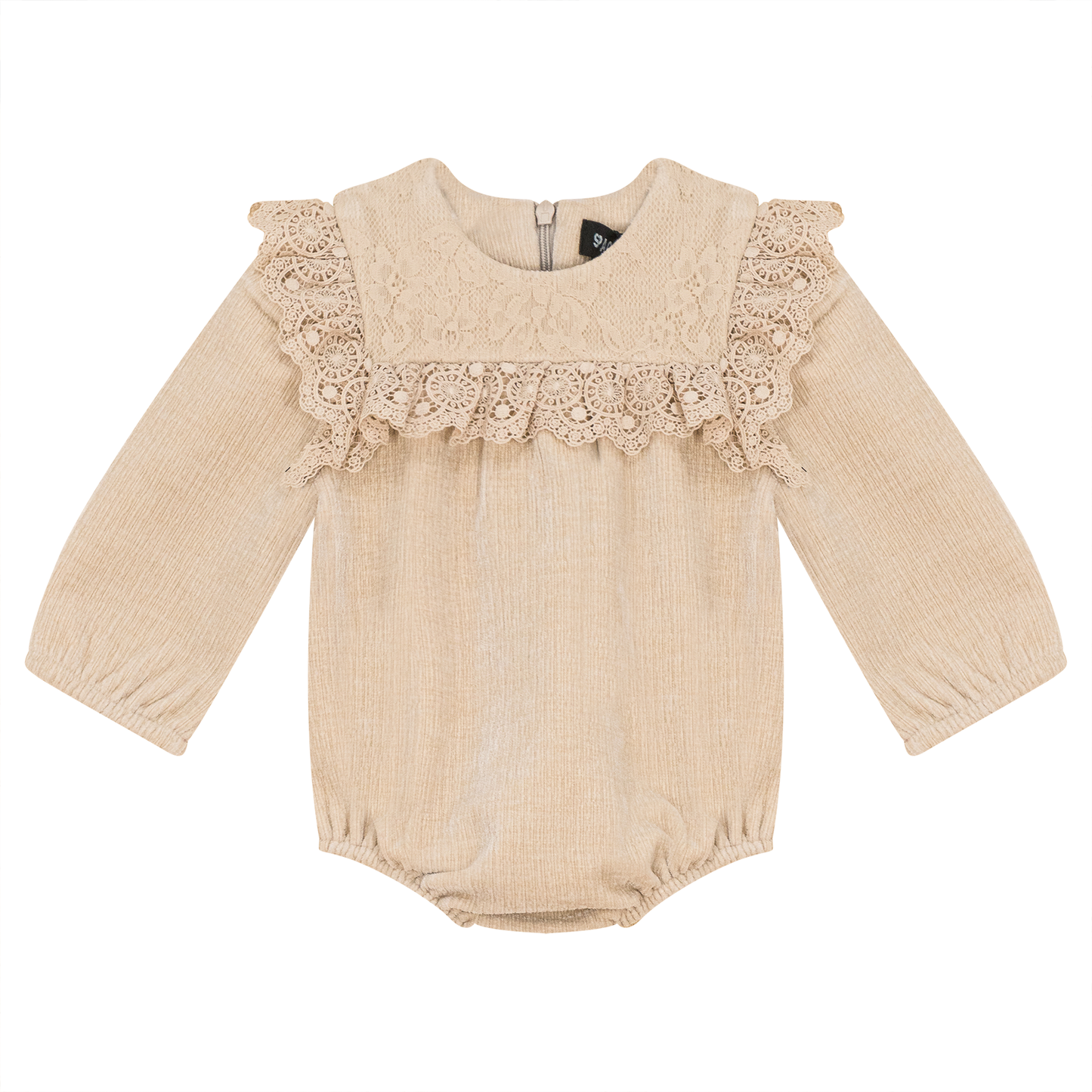 Lace Trim Velvet Bubble Beige