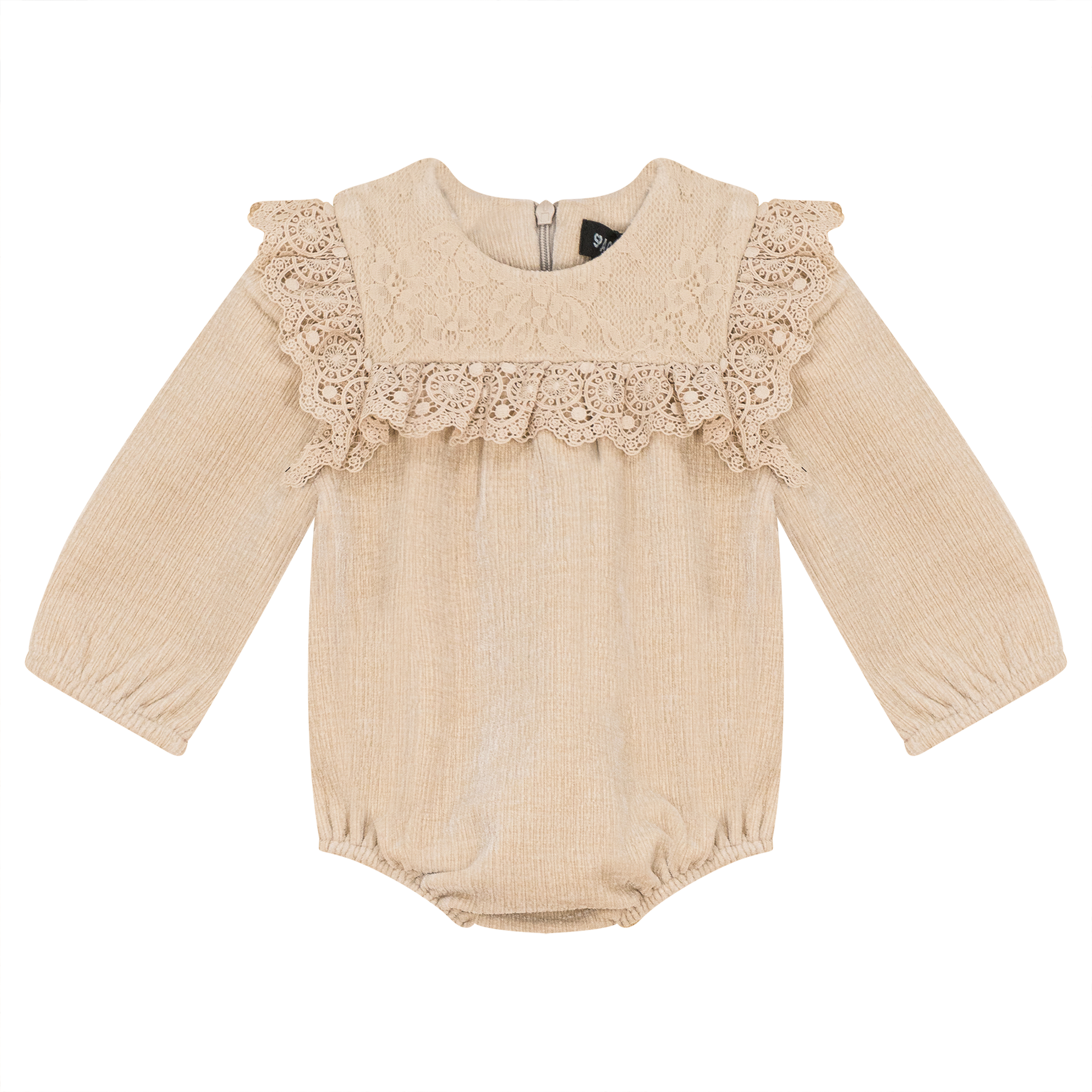 Lace Trim Velvet Bubble Beige