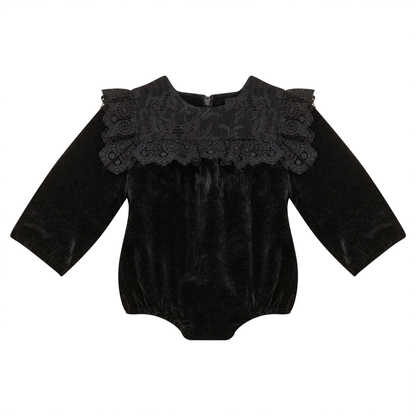 Lace Trim Velvet Bubble Black