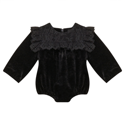Lace Trim Velvet Bubble Black