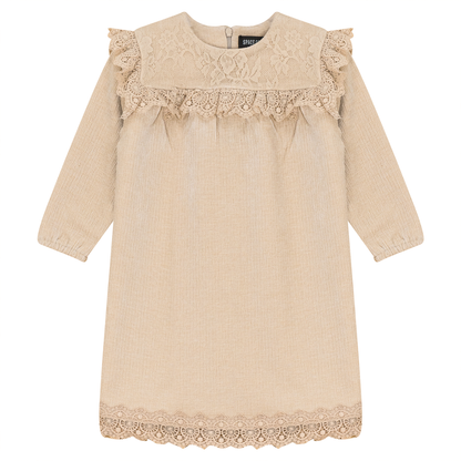 Lace Trim Velvet Dress Beige