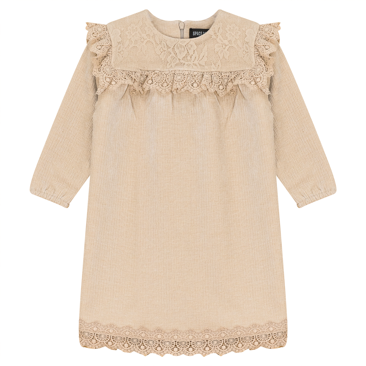 Lace Trim Velvet Dress Beige