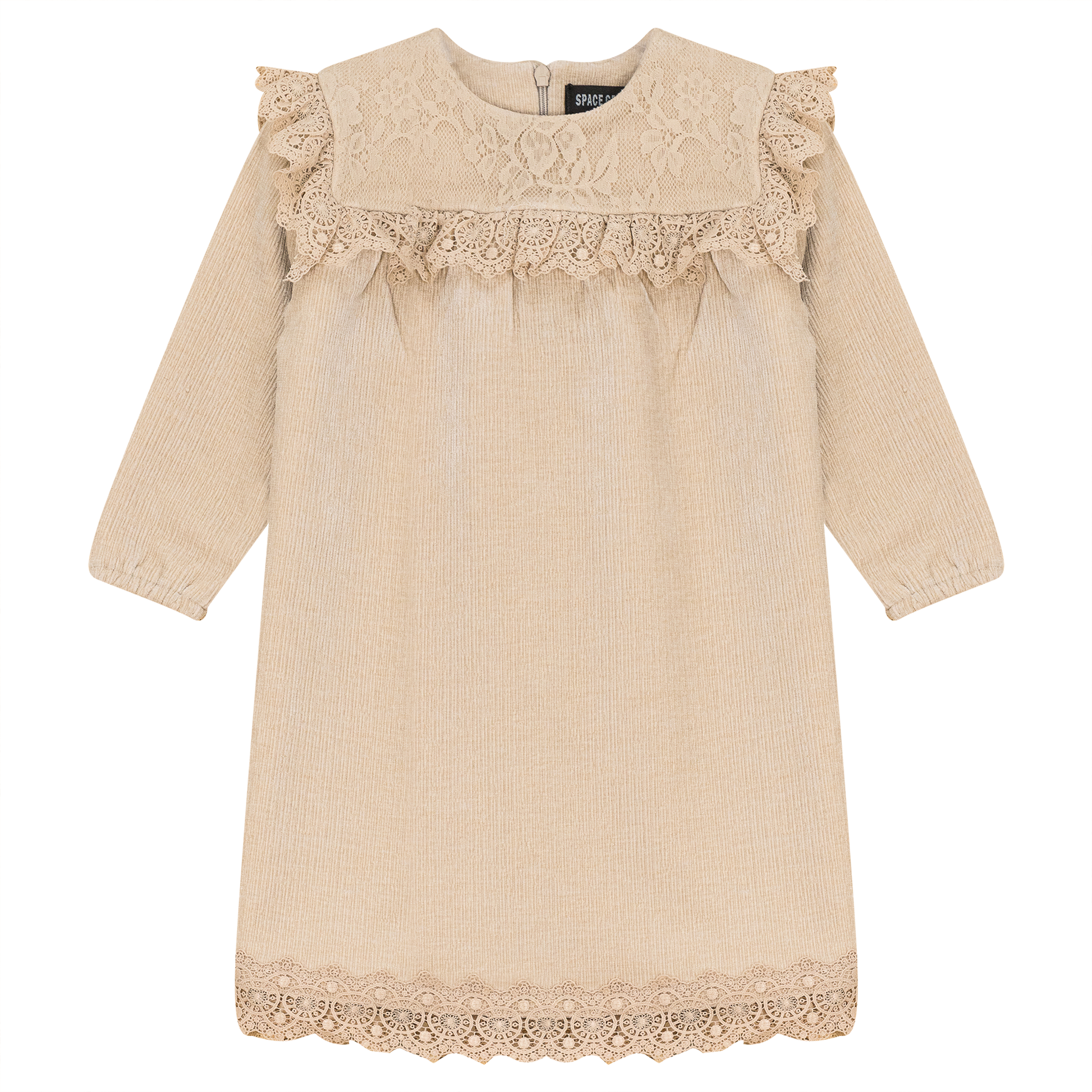 Lace Trim Velvet Dress Beige