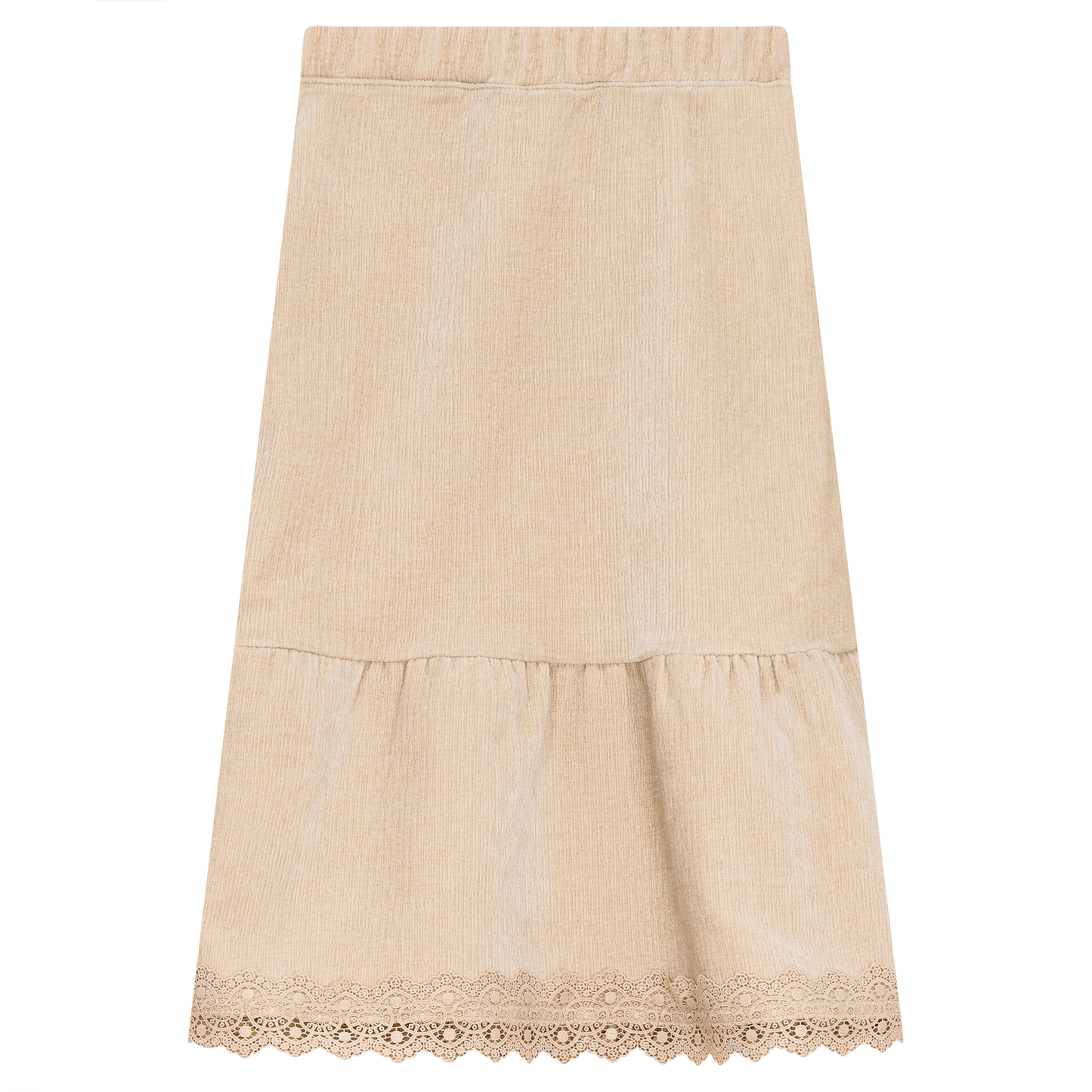 Lace Trim Velvet Skirt Beige