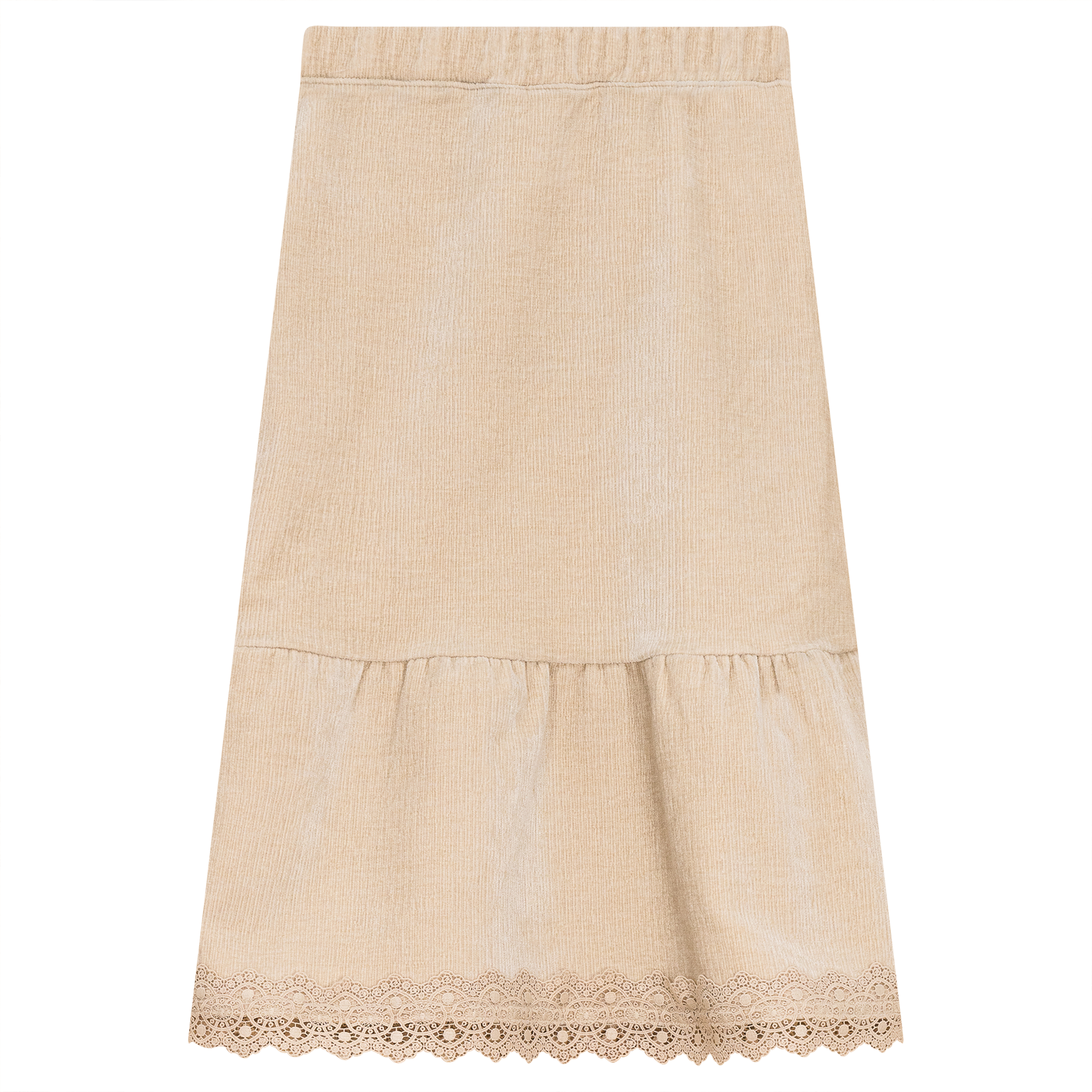 Lace Trim Velvet Skirt Beige