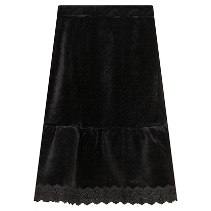 Lace Trim Velvet Skirt Black