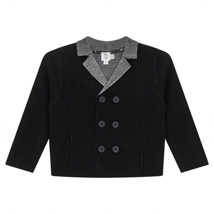 Double Breated Knit Blazer Black Off White