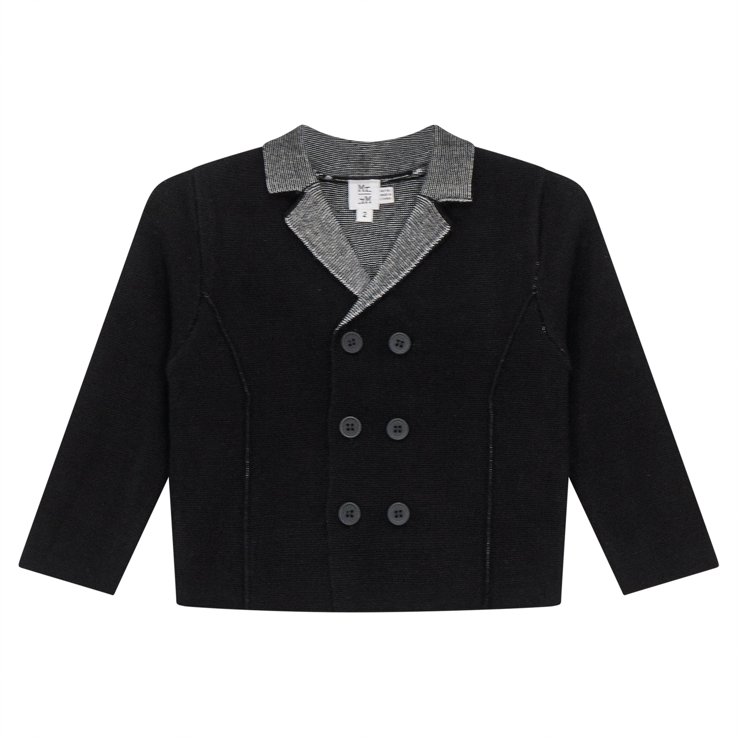Double Breated Knit Blazer Black Off White