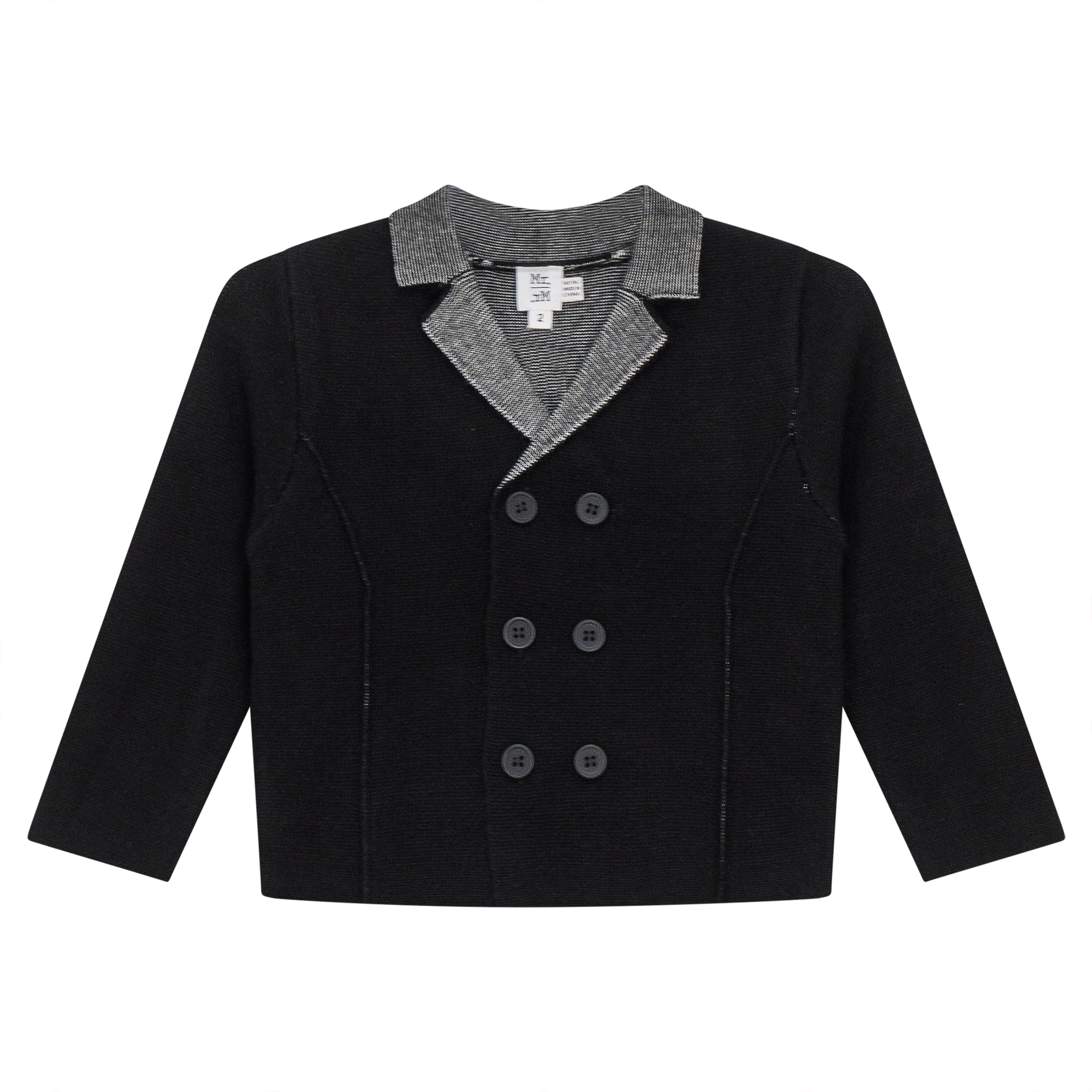 Double Breated Knit Blazer Black Off White