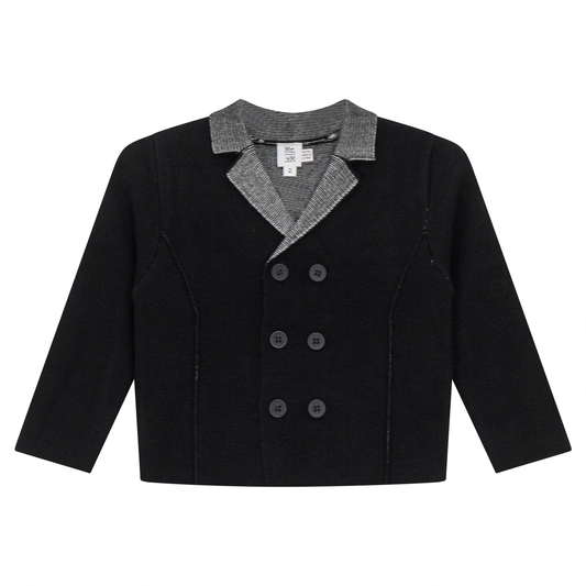 Double Breated Knit Blazer Black Off White