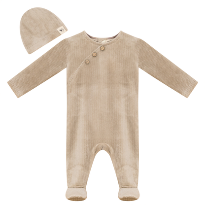 Fake Wrap Onesie with Hat Taupe