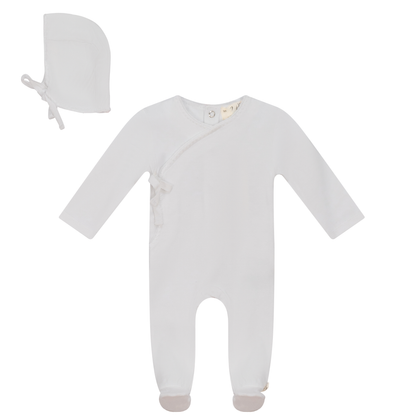 Knitted Wrap Onesie with Bonnet White