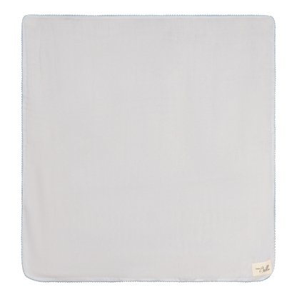 Pom Pom Trim Swaddle White Blue One Size