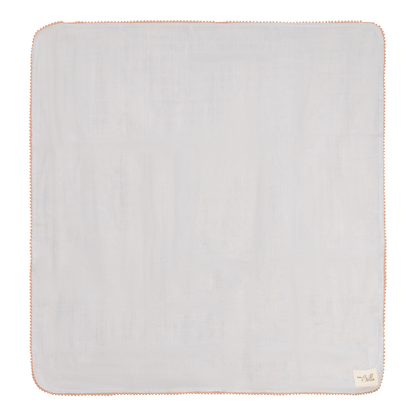 Pom Pom Trim Swaddle White Light Maple One Size
