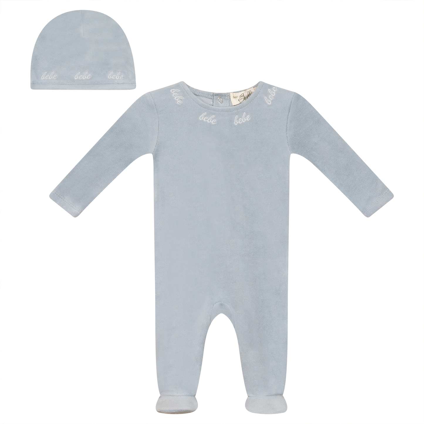 Bebe Embroidered Velour Onesie with Hat Blue