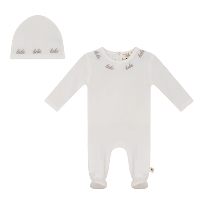 Bebe Embroidered Onesie with Hat Off White Beige