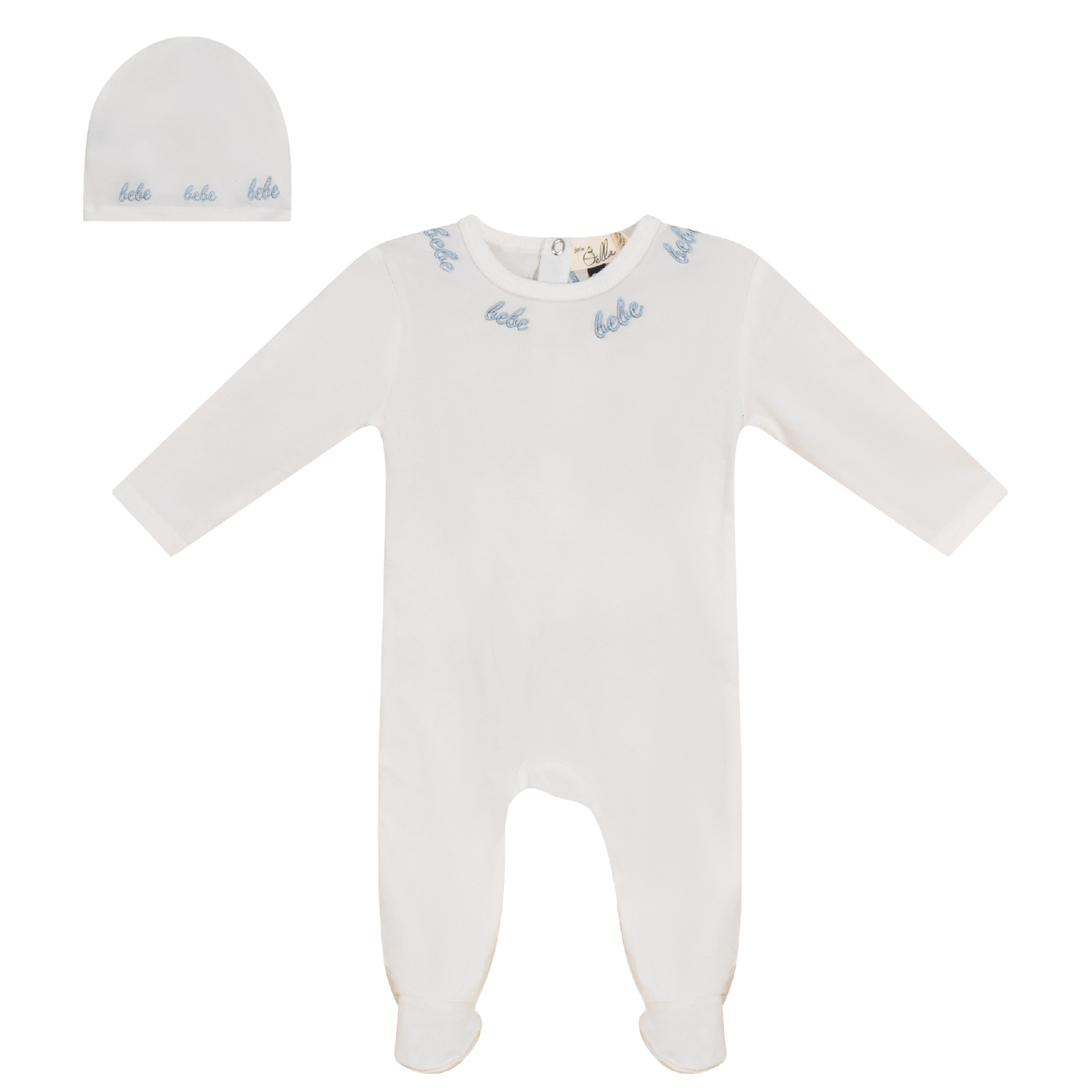 Bebe Embroidered Onesie with Hat Off White Blue