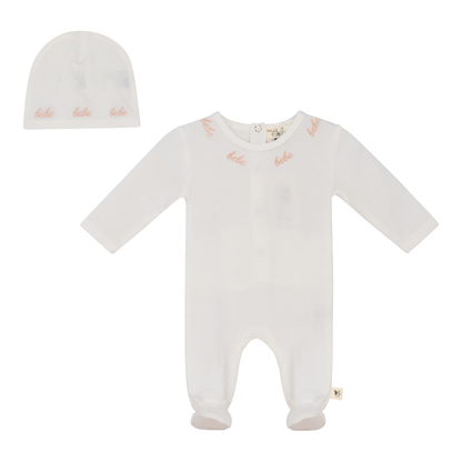 Bebe Embroidered Onesie with Hat Off White Light Maple