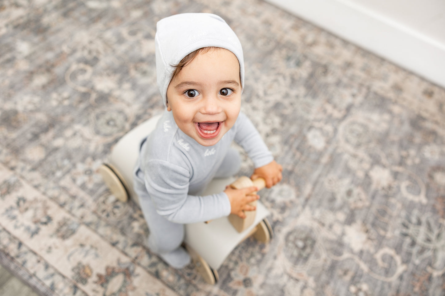 Bebe Embroidered Velour Onesie with Hat