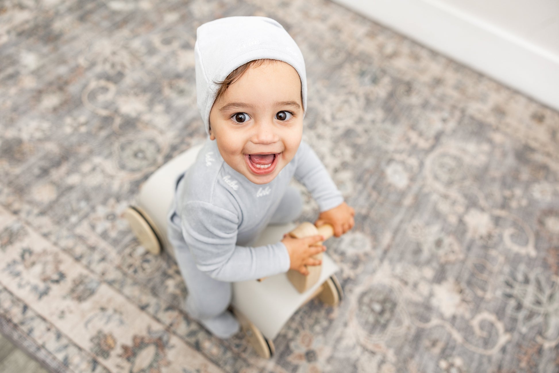 Bebe Embroidered Velour Onesie with Hat