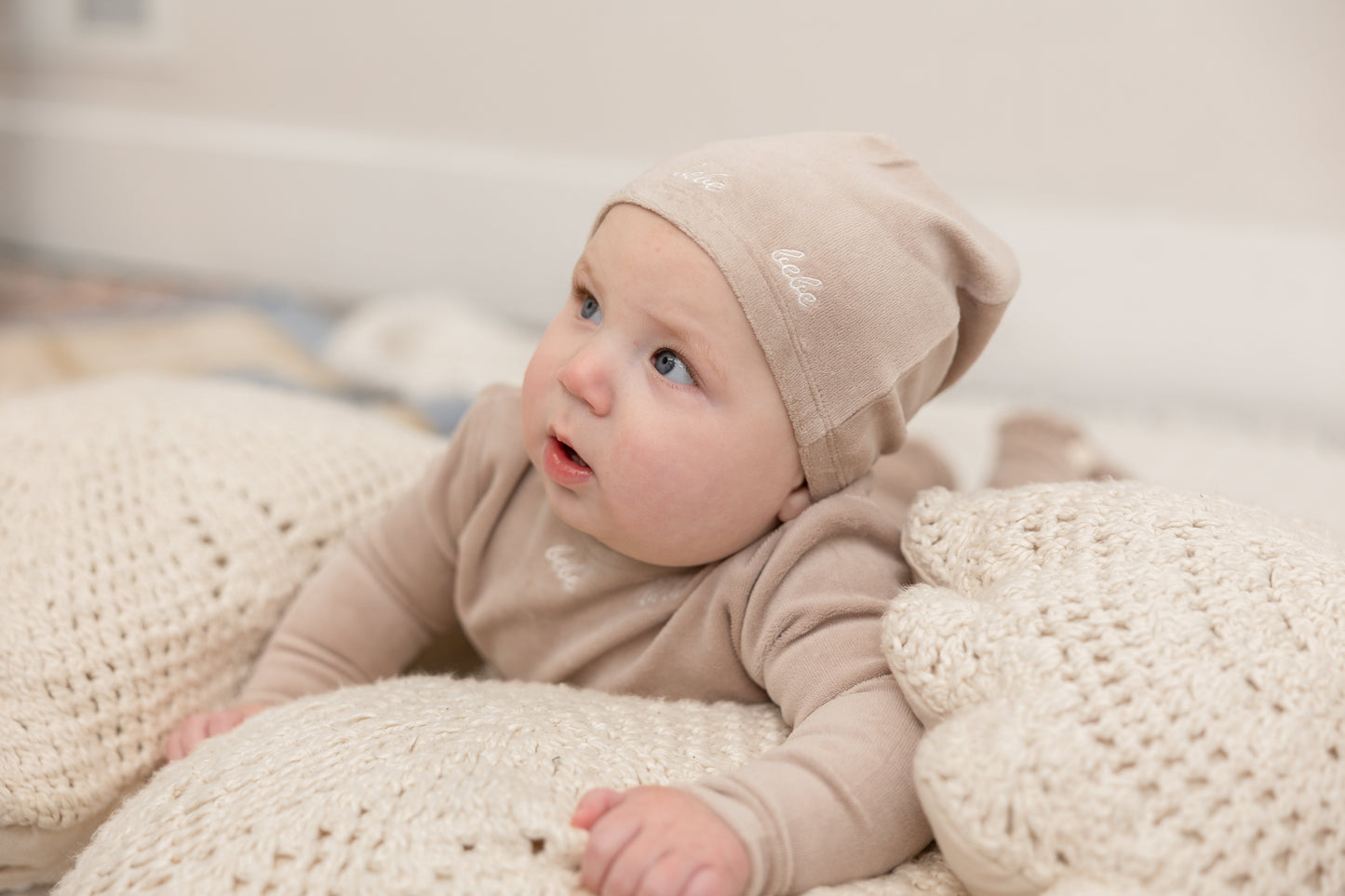 Bebe Embroidered Velour Onesie with Hat