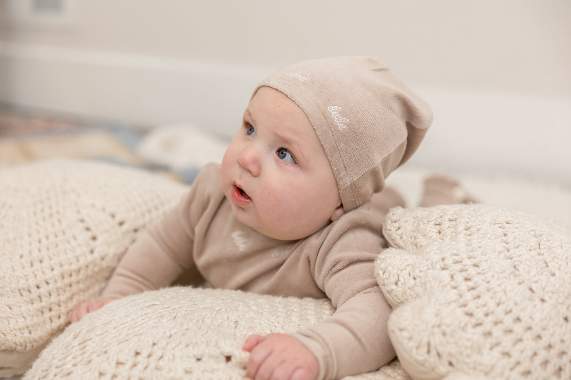 Bebe Embroidered Velour Onesie with Hat