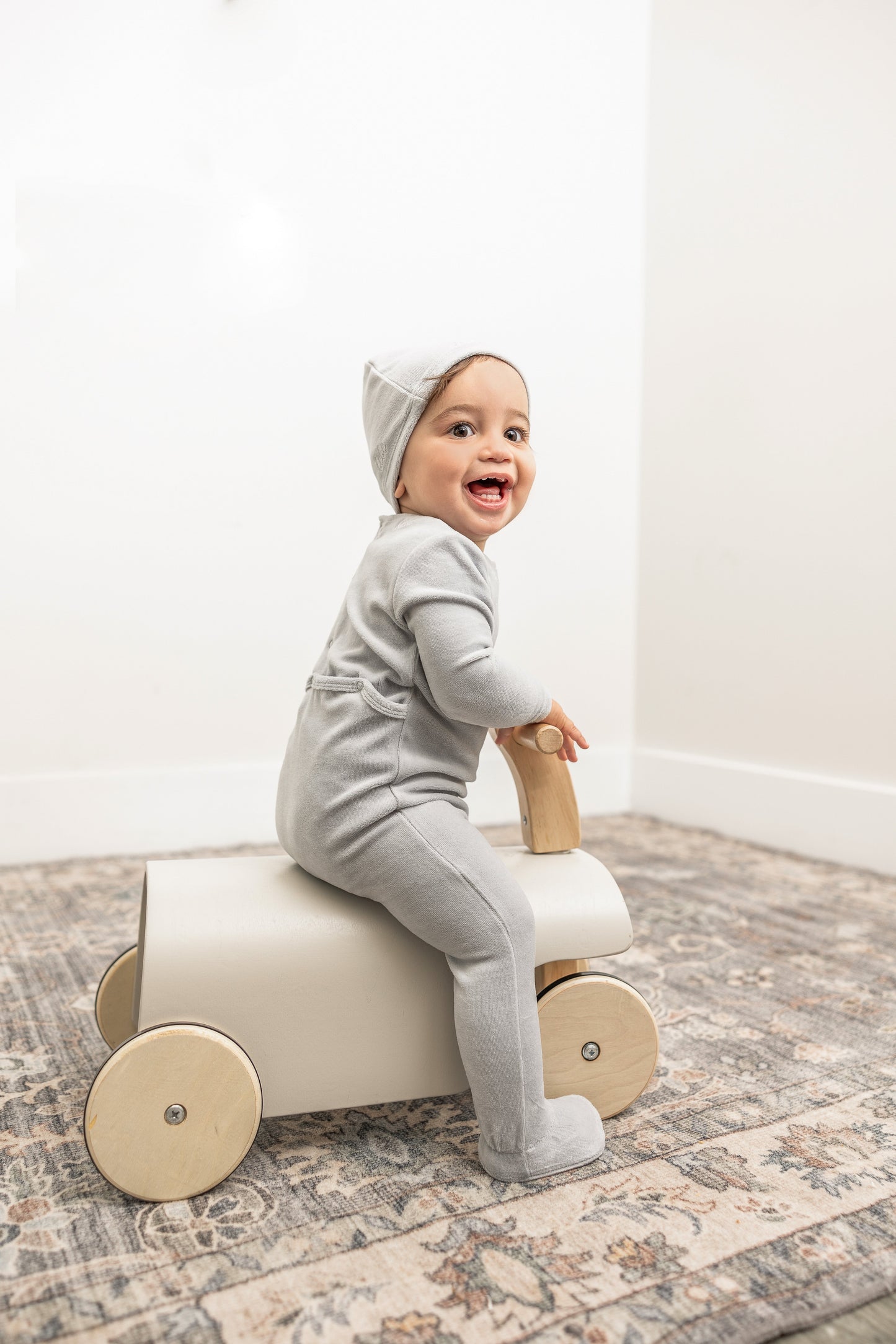 Bebe Embroidered Velour Onesie with Hat