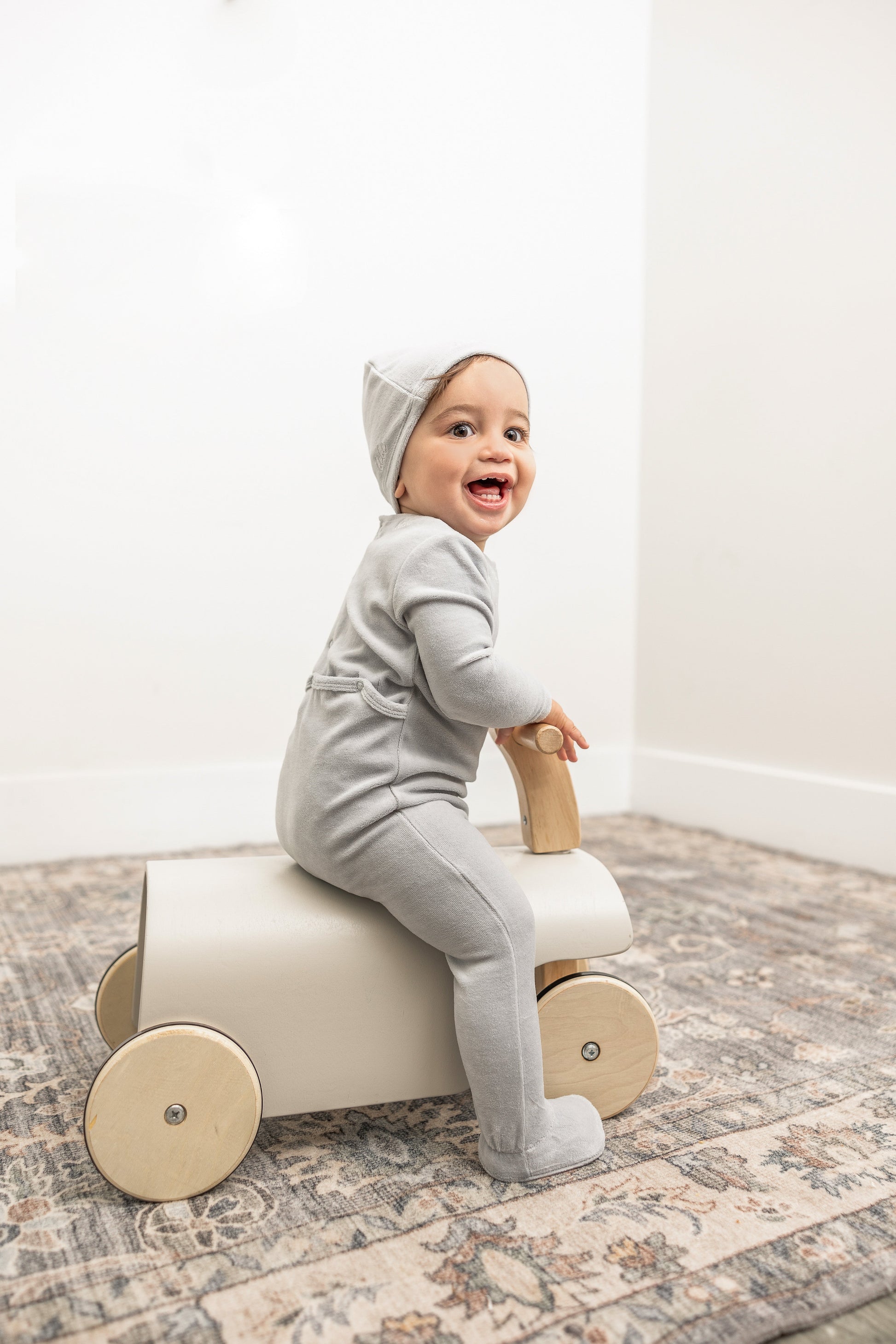 Bebe Embroidered Velour Onesie with Hat