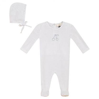 Cherry Print Onesie and Bonnet Velour Set