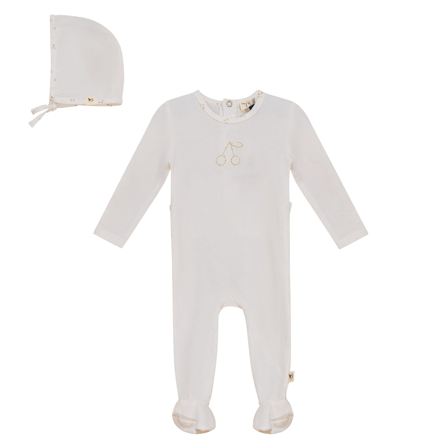 Cherry Print romper and Bonnet Set White