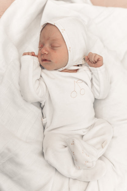 Cherry Print romper and Bonnet Set