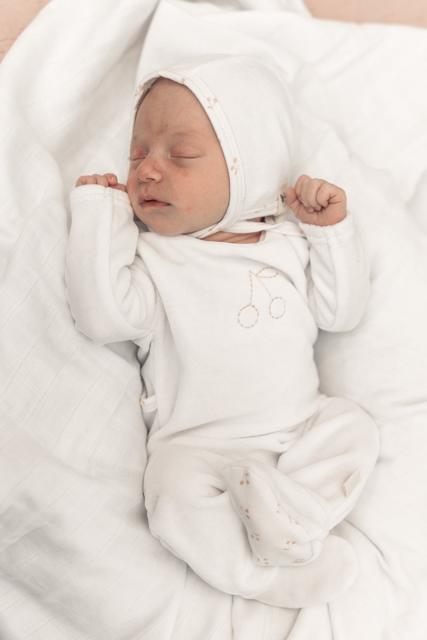 Cherry Print romper and Bonnet Set