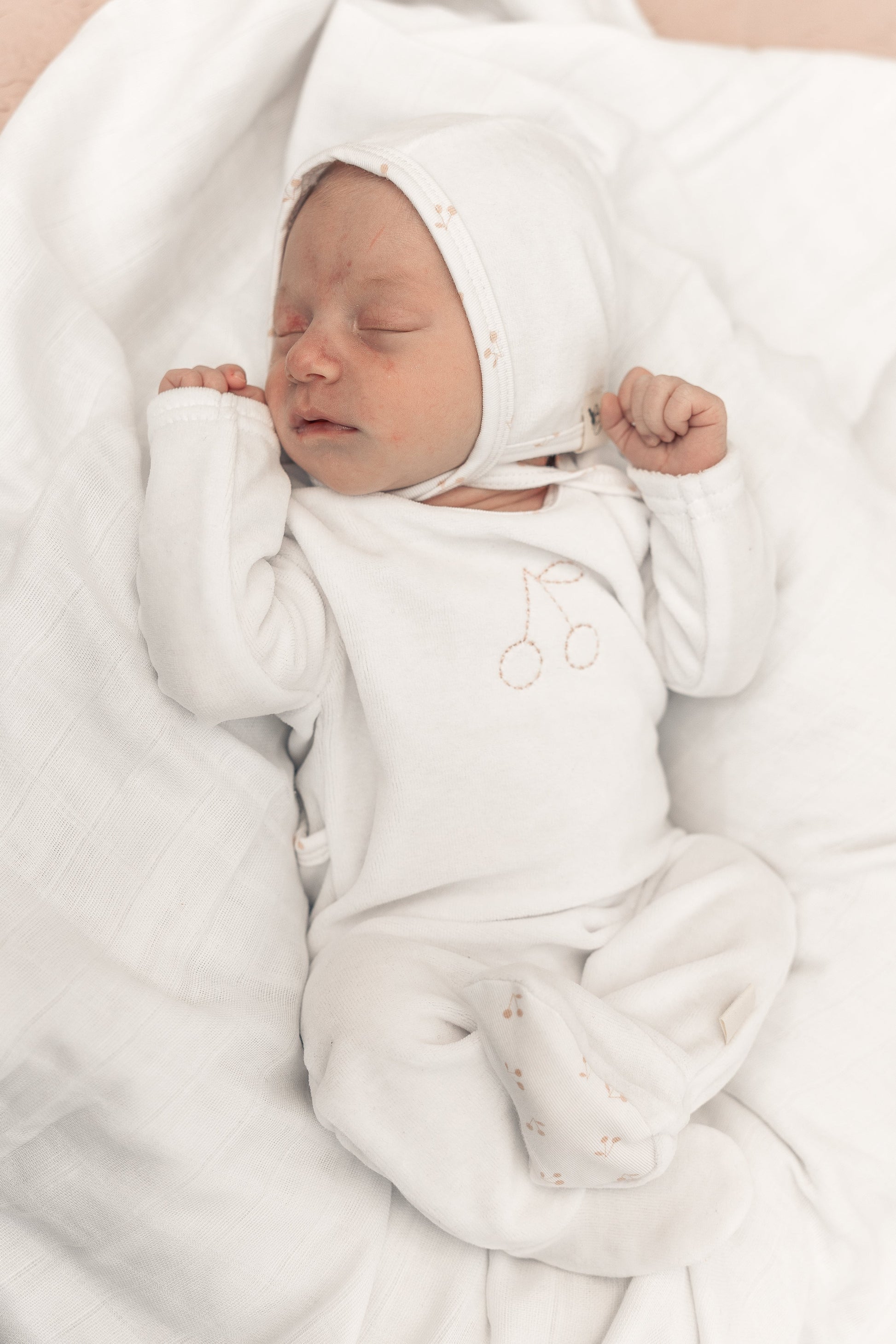 Cherry Print romper and Bonnet Set