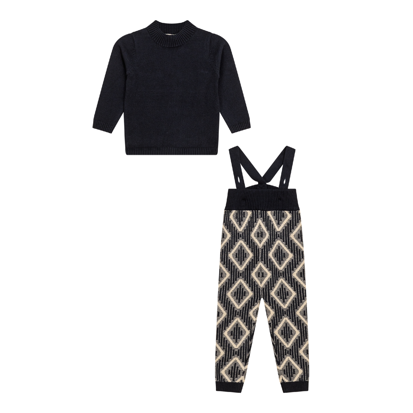 Diamond Knit Overall Set Dark Navy Dark Almond