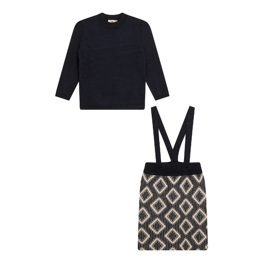 Diamond Knit 2Pc Set Dark Navy Dark Almond