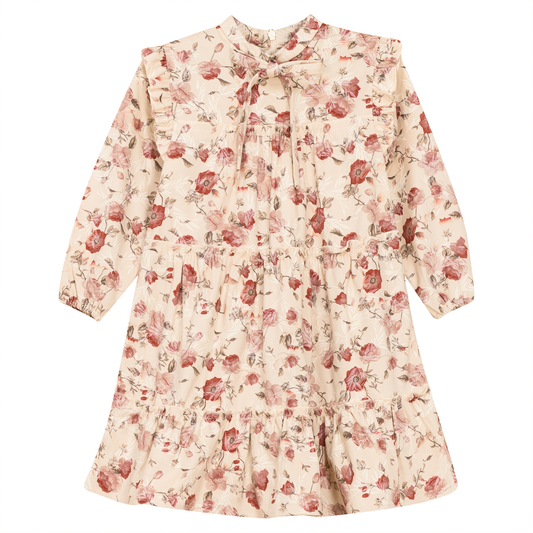 Floral Ribbed Velvet Dress Cream