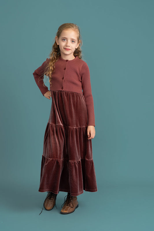 Velour Tired Jumper with Knit Cardigan