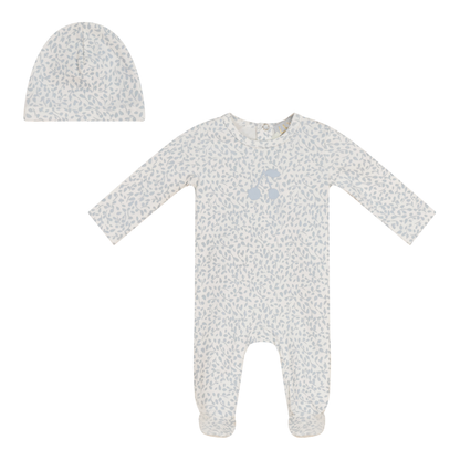 Cherry Print Onesie with Hat Off White Blue