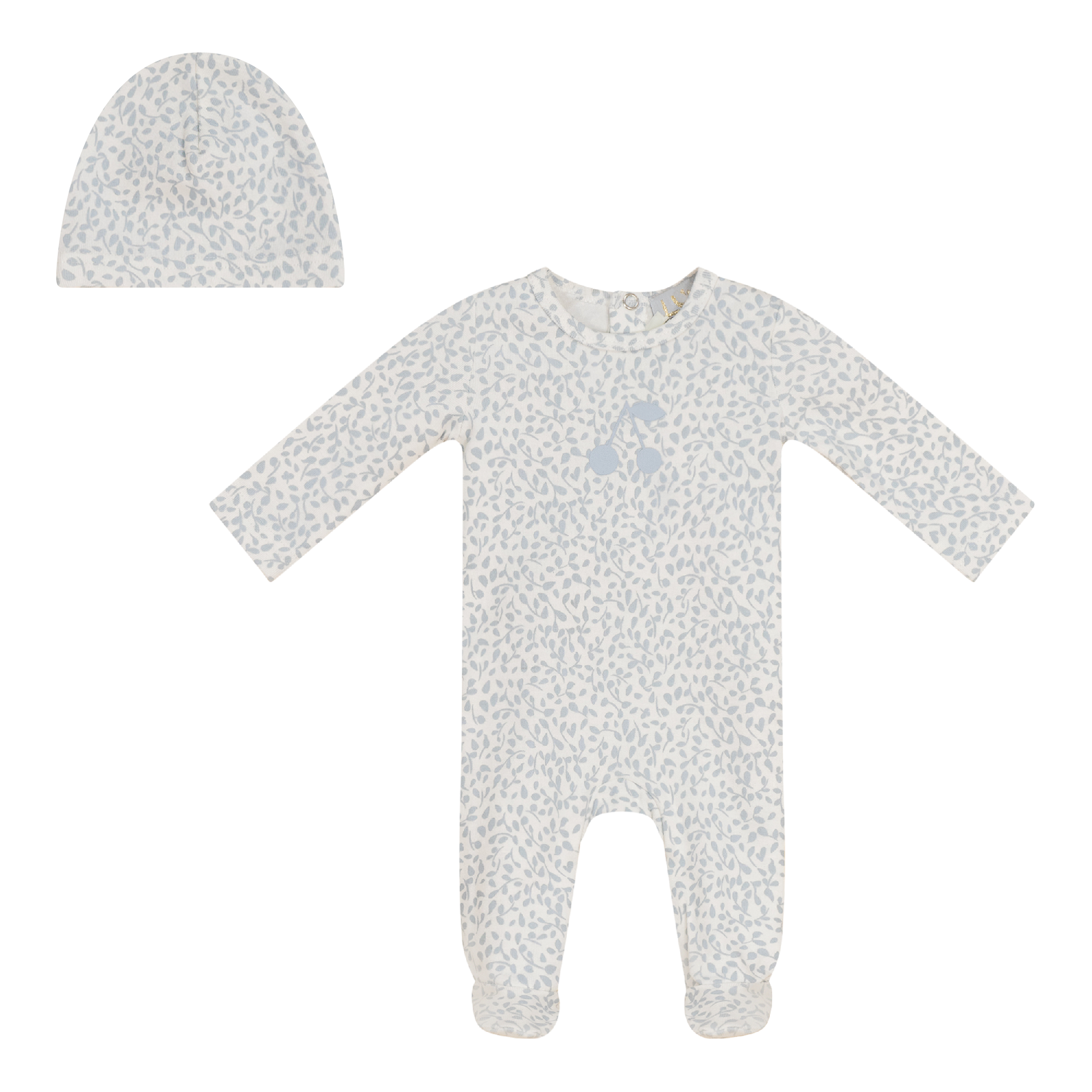 Cherry Print Onesie with Hat Off White Blue