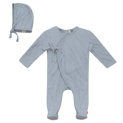 Crinkled Jersey Wrap Onesie With Bonnet Blue
