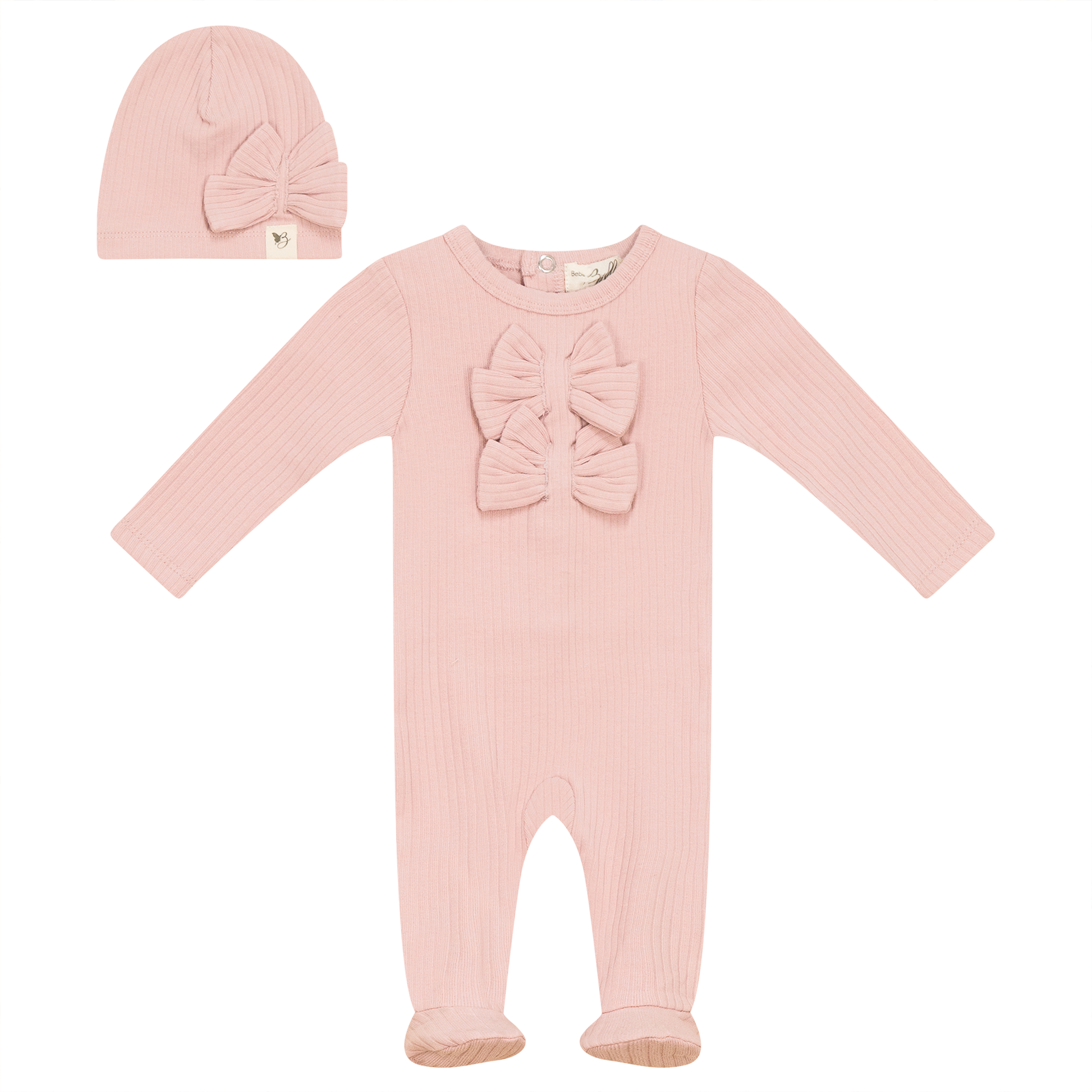 Bow Stitch Velour Onesie with Hat