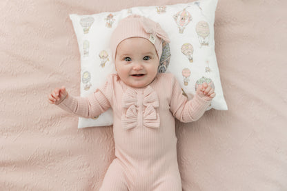 Bow Stitch Velour Onesie with Hat