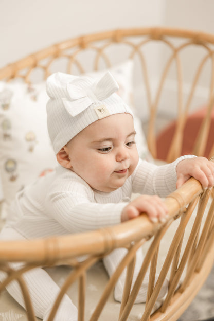 Bow Stitch Velour Onesie with Hat