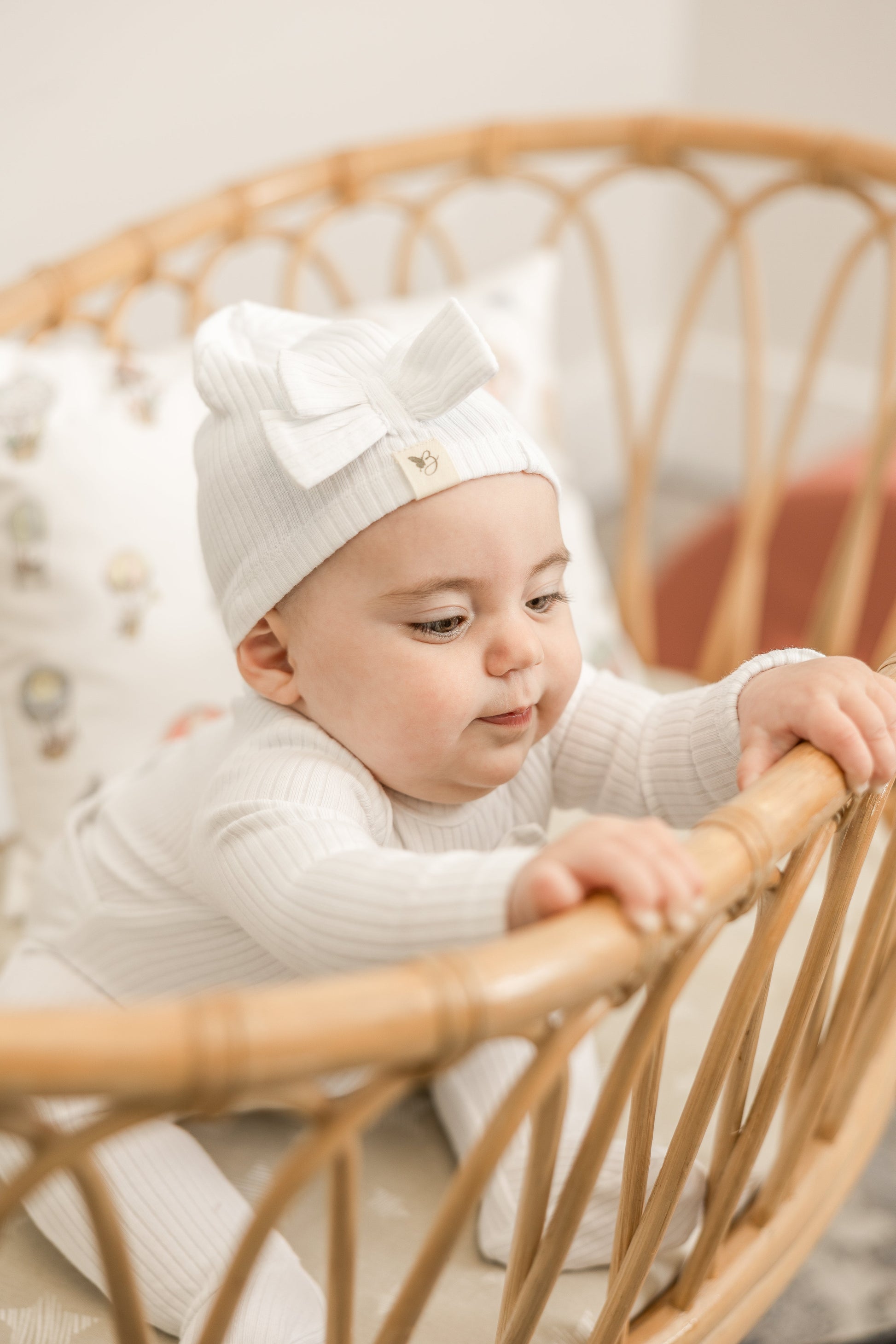 Bow Stitch Velour Onesie with Hat