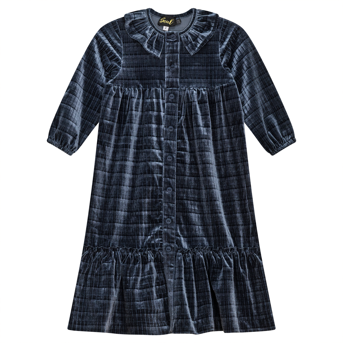 Plaid Velour Maxi Dress Blue